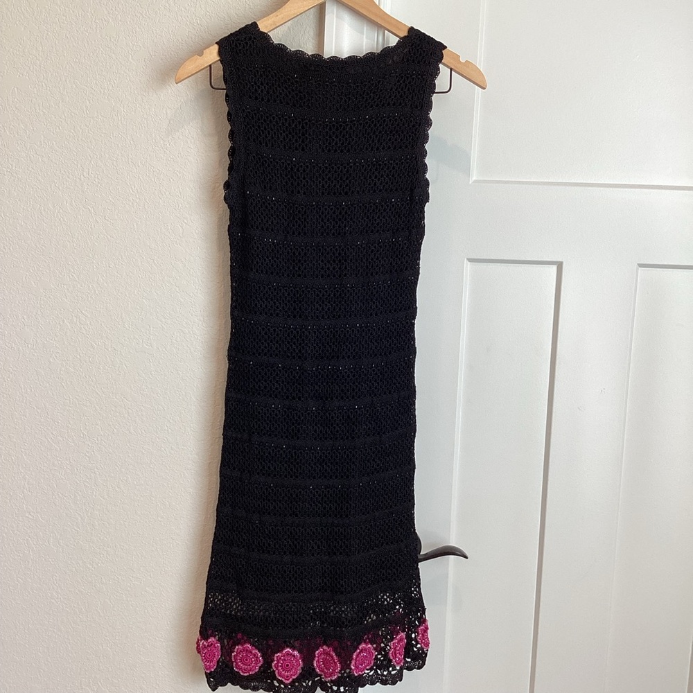 Vintage Kroshetta by Papillon Sleeveless Crochet Beaded Dress Black - Picture 7 of 12